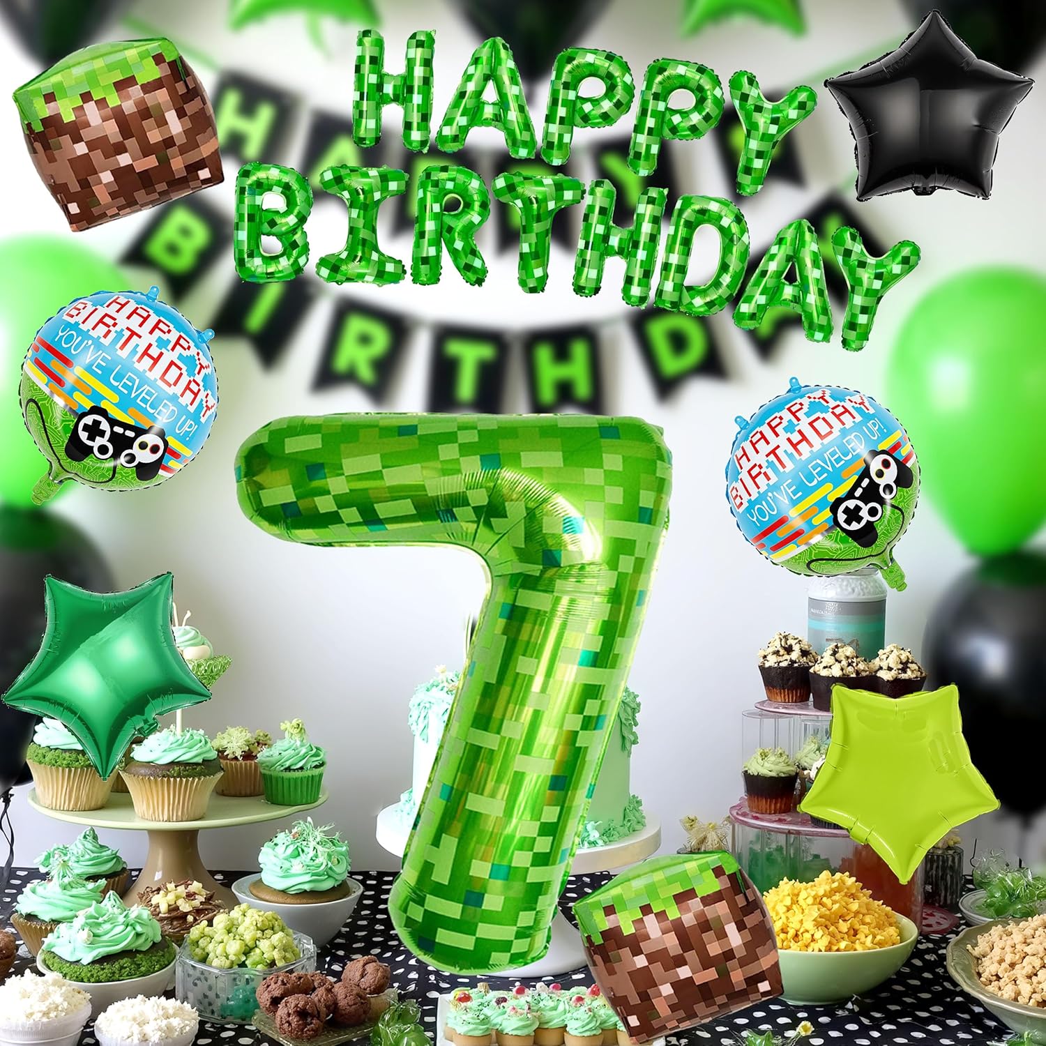 40 Inch Green Number 7 Balloon Set for Gaming Party