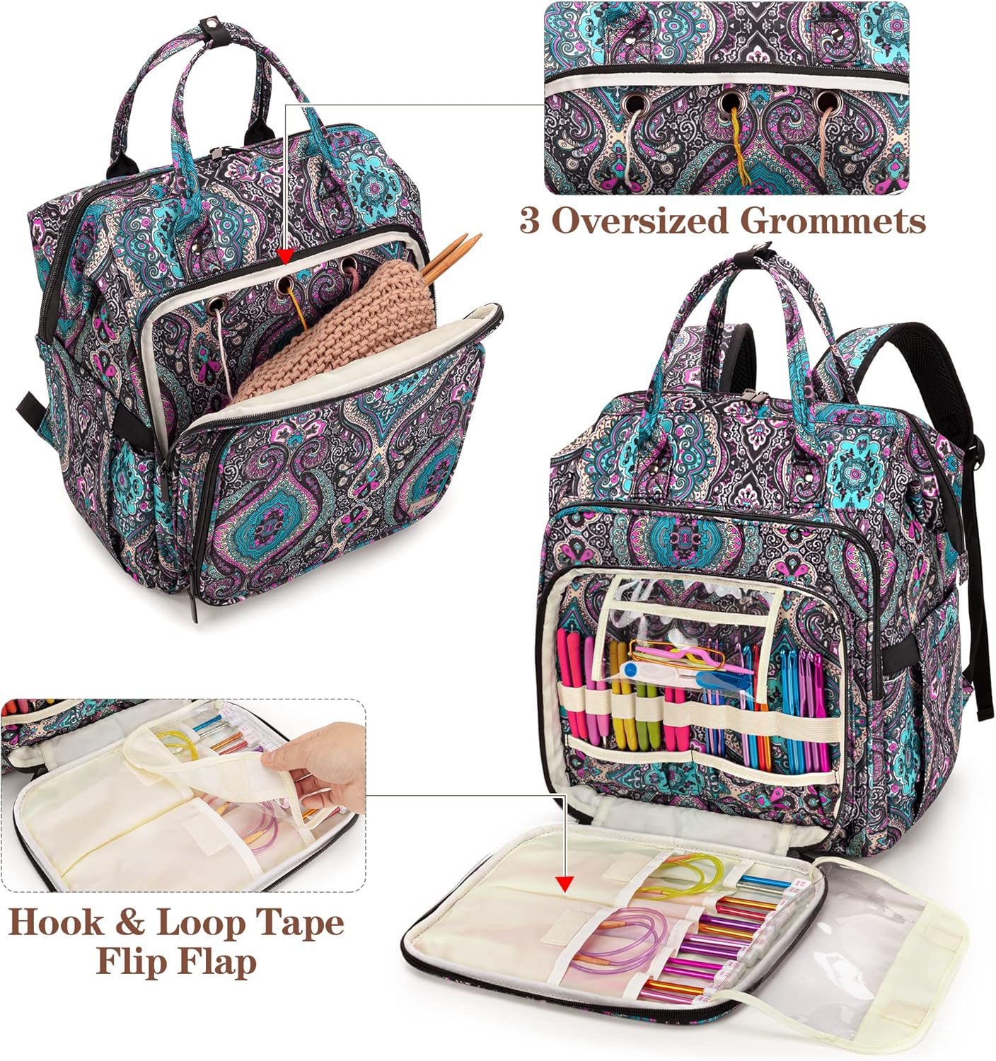 LoDrid Knitting Backpack with 3 Grommets and Steel Frame