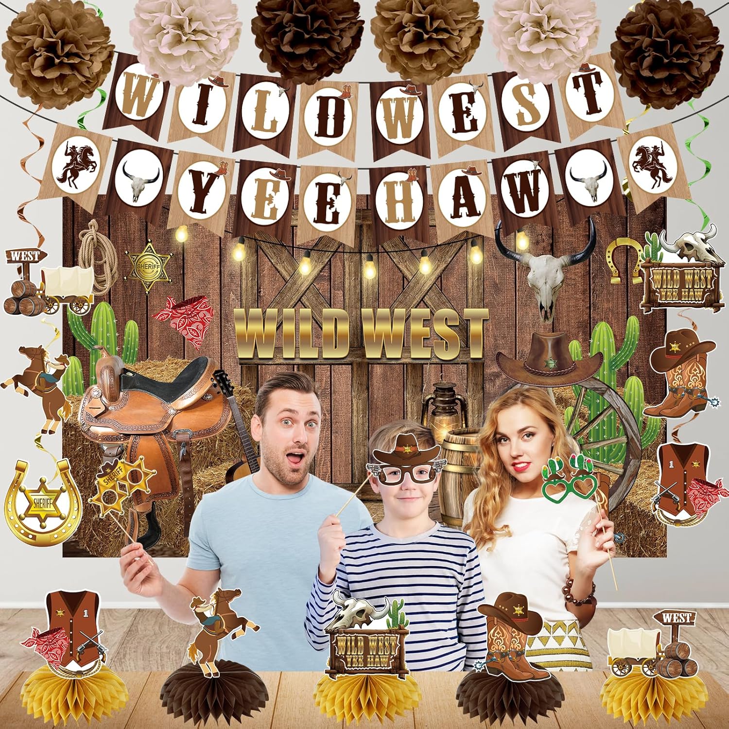 24PCS Western Cowboy Party Decorations Kit