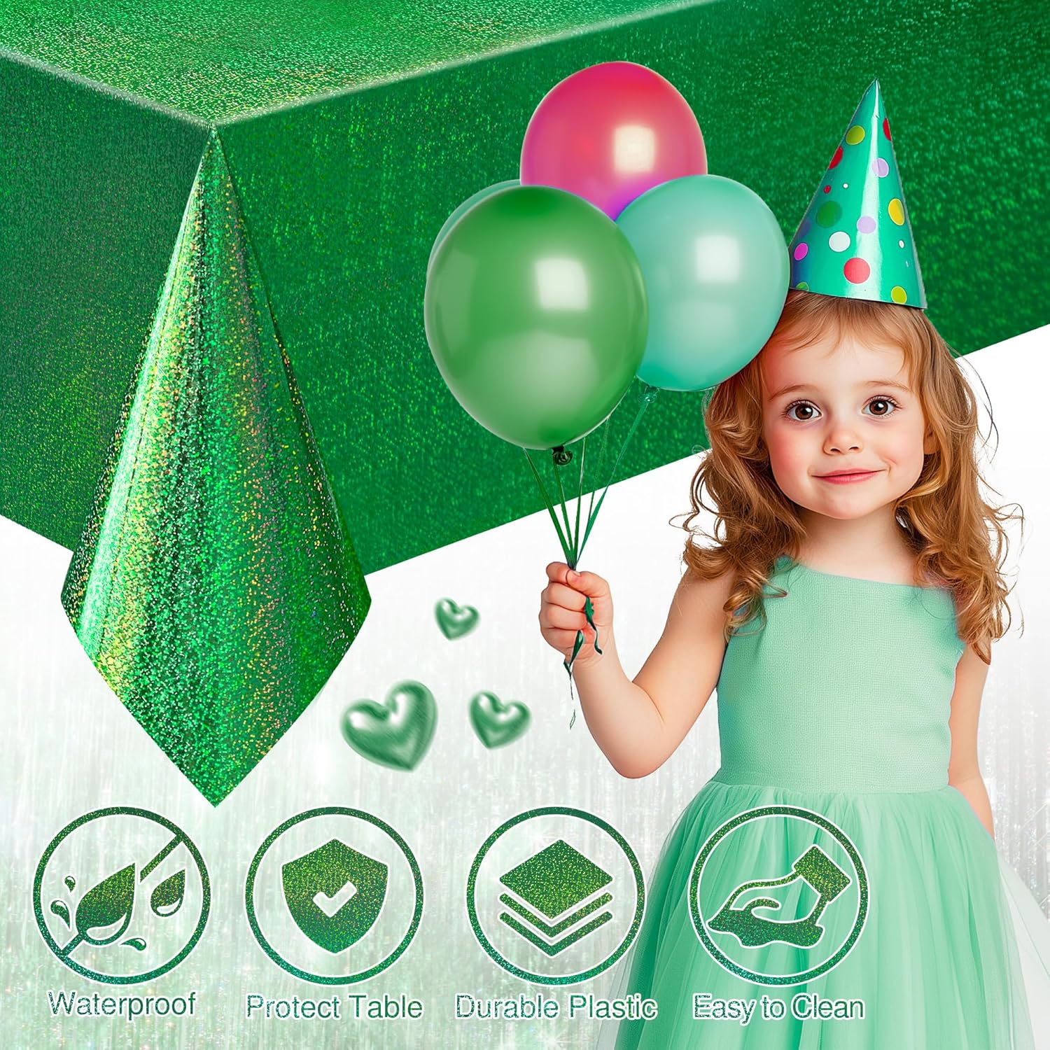 Just Shimmer 2 Pcs Dark Green Holographic Foil Tablecloths