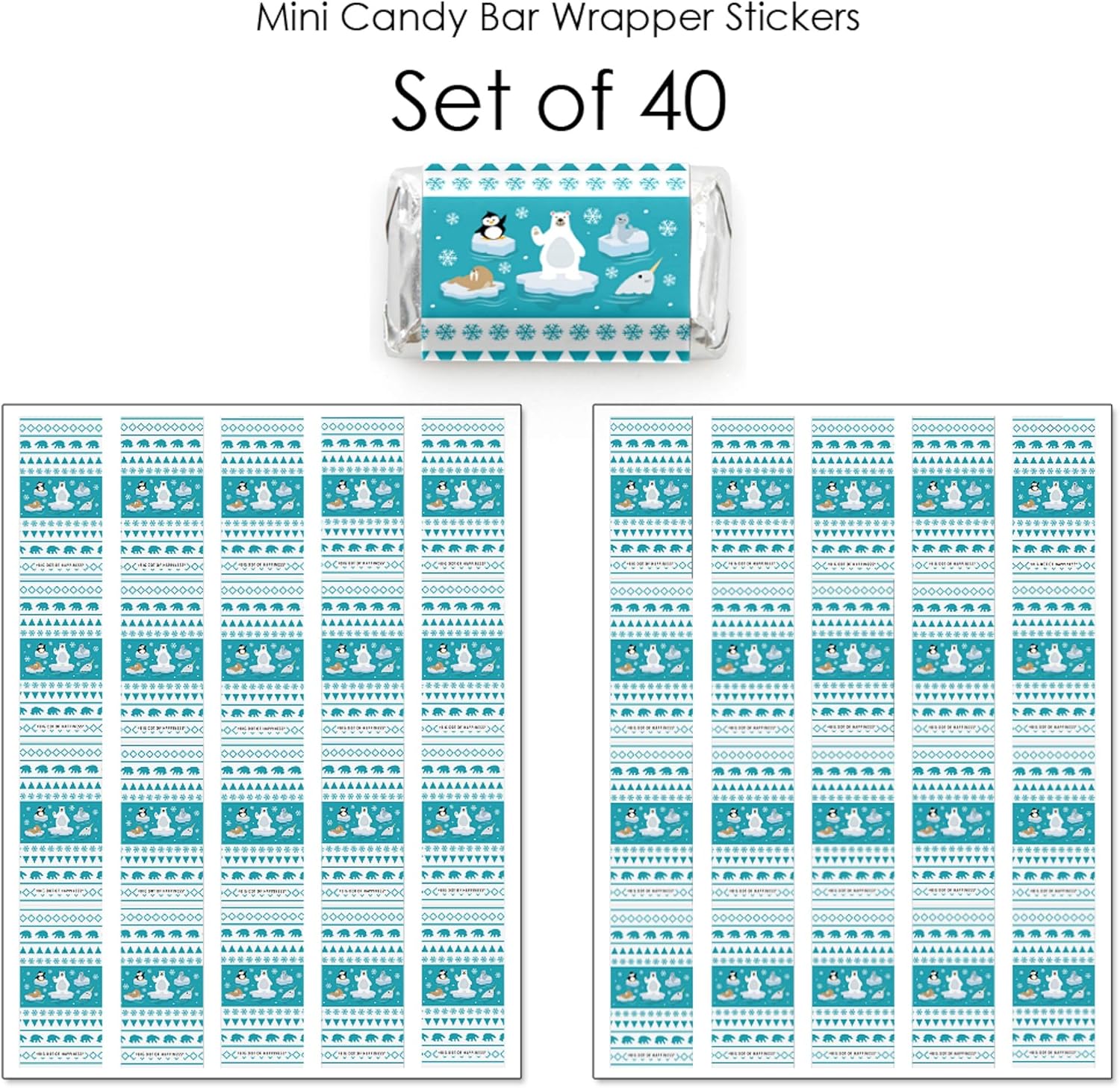 Big Dot of Happiness Arctic Polar Animals Mini Candy Wrappers 40 Count