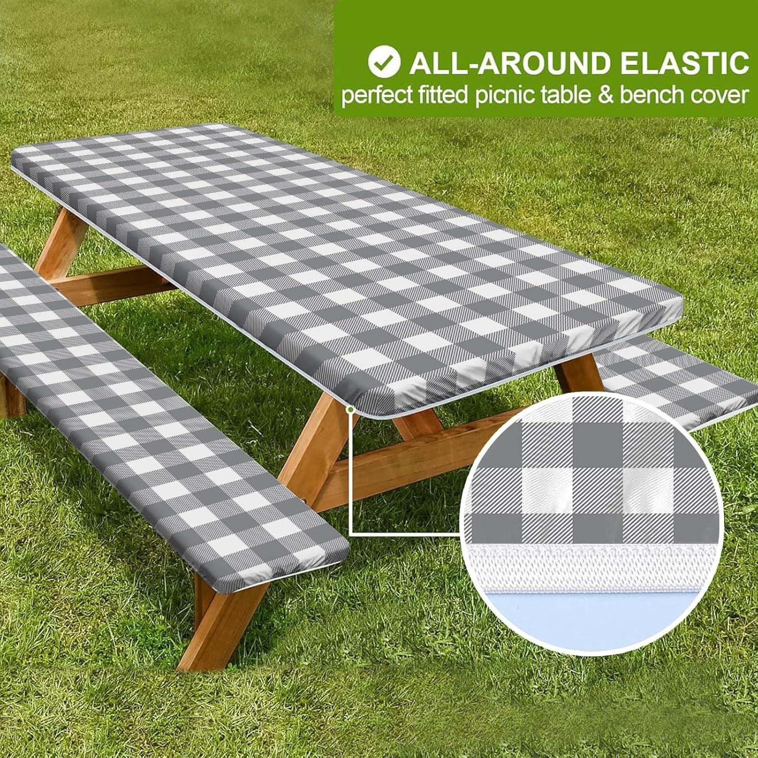 Irisbell 3PCS Picnic Table Cover Set with Bench Covers