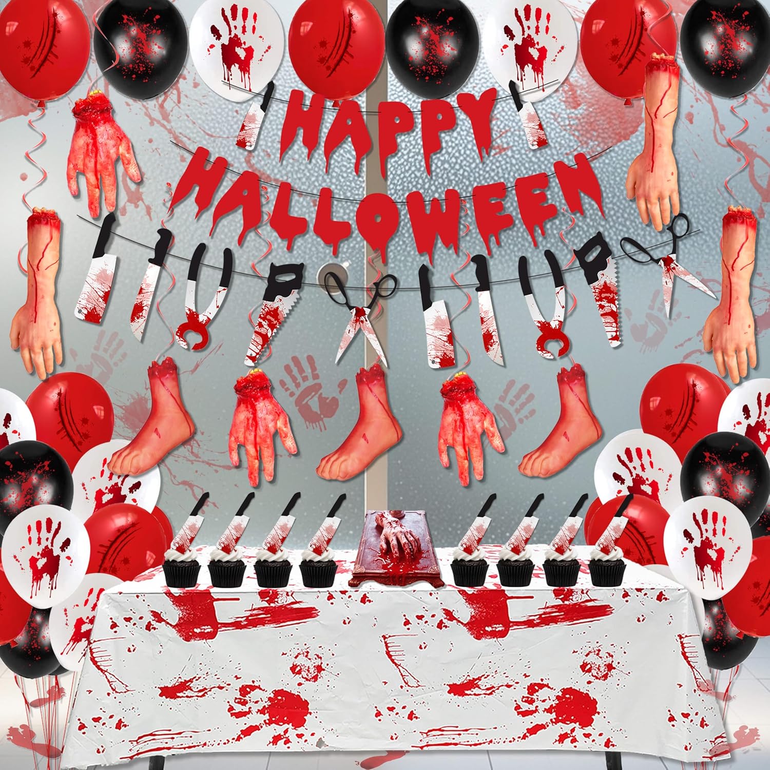 Halloween Party Decorations Set with Scream Banner and Themed Balloons