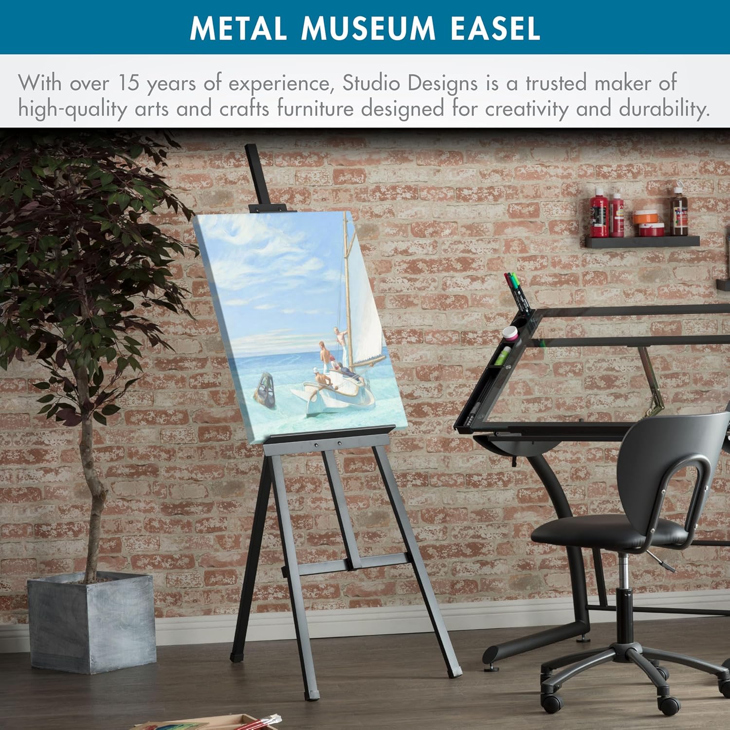 Heavy Duty Steel Museum Display and Art Lyre Easel 68 H Black