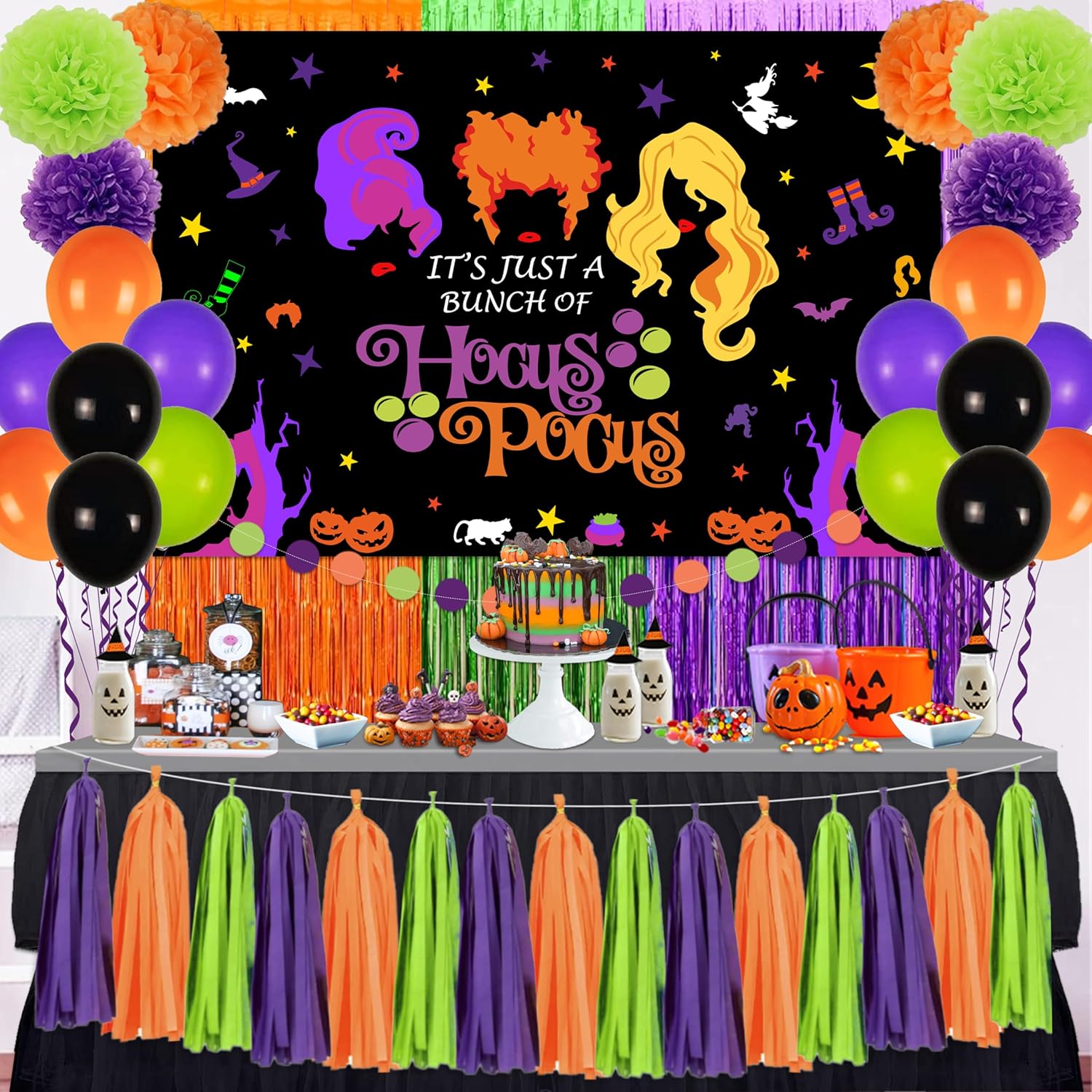 Hocus Pocus Halloween Balloons and Backdrop Decorations