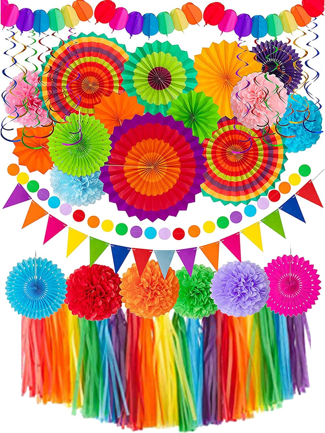 53 Piece Mexican Themed Hanging Paper Fan Decor Set