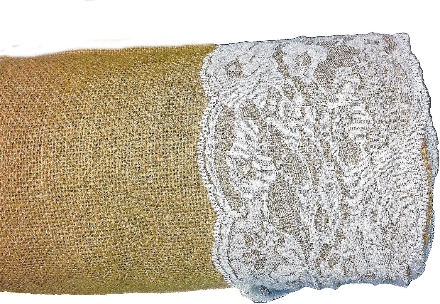 AAYU 75 ft Burlap Wedding Aisle Runner with Ivory Lace